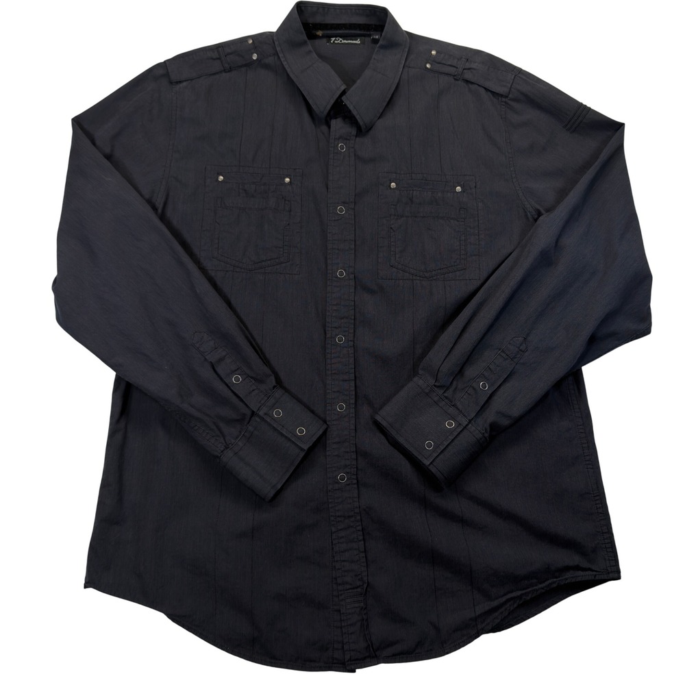 7 Diamonds Utility Shirt Mens XXL Black Snap Front Dual Pockets Long Sleeve - Picture 2 of 10